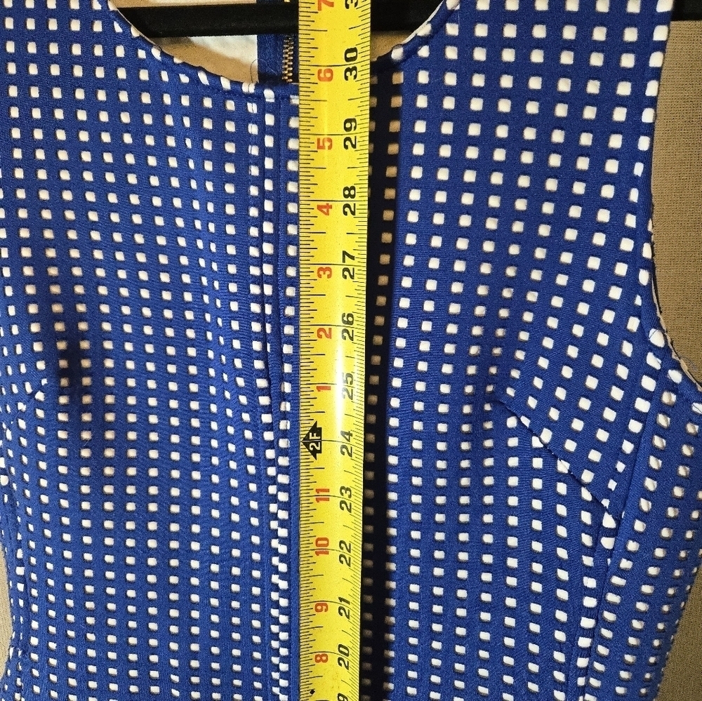Blue and White Sleeveless Dress Skater Scuba Flare Skirt - Picture 6 of 6